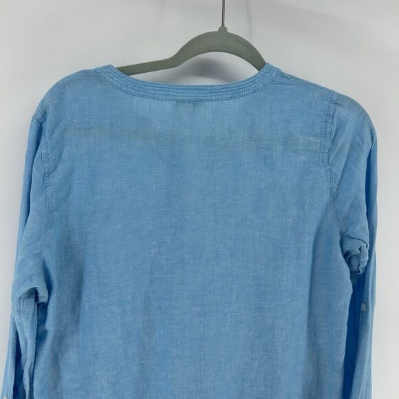 Talbots Linen Henley Popover Blouse Women MP Blue Lightweight Long Sleeve Shirt - Picture 8 of 11
